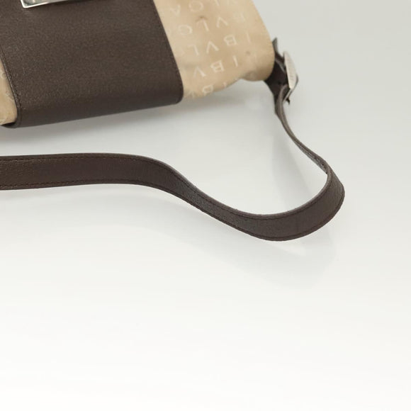 BVLGARI Logo Mania Shoulder Bag Canvas Beige Silver Auth 127021