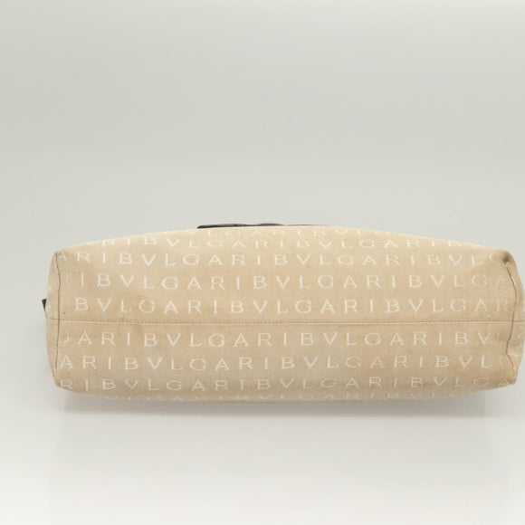 BVLGARI Logo Mania Shoulder Bag Canvas Beige Silver Auth 127021