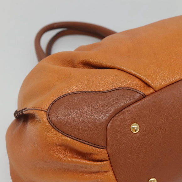 MCM Shoulder Bag Leather Brown Gold Auth 127023