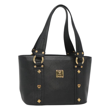 MCM Studs Tote Bag Leather Black Gold Auth 127024