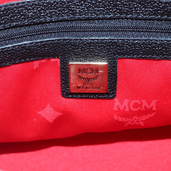 MCM Studs Tote Bag Leather Black Gold Auth 127024