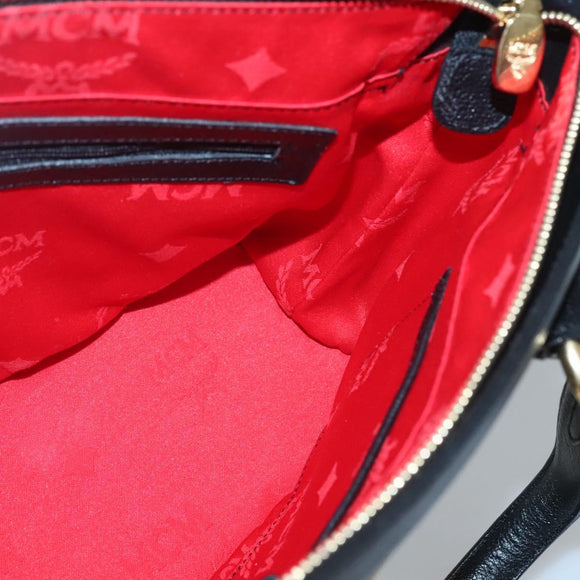 MCM Studs Tote Bag Leather Black Gold Auth 127024