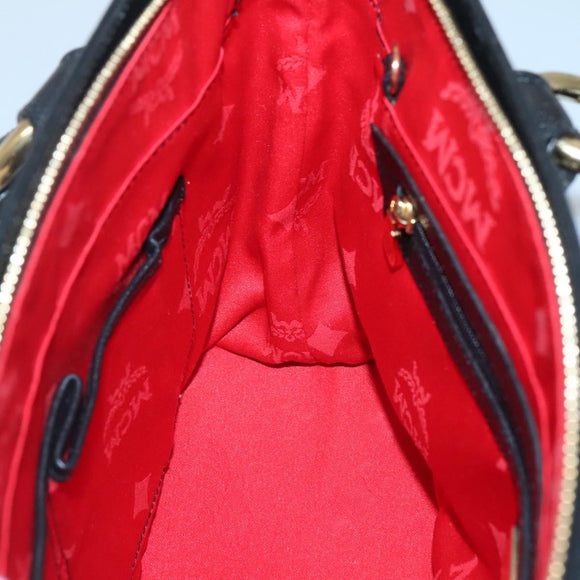 MCM Studs Tote Bag Leather Black Gold Auth 127024