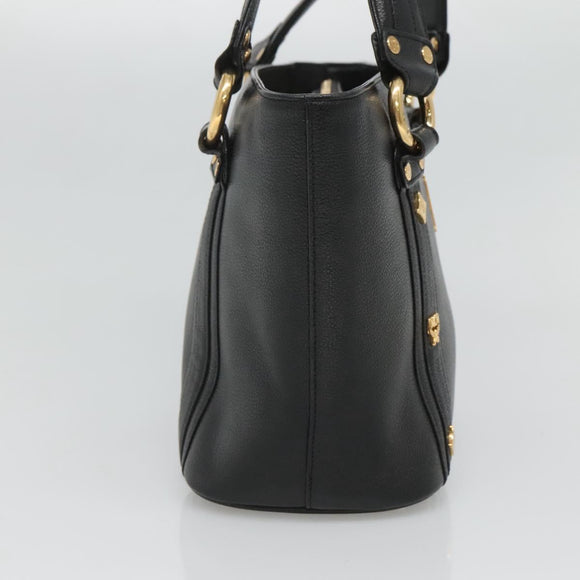 MCM Studs Tote Bag Leather Black Gold Auth 127024
