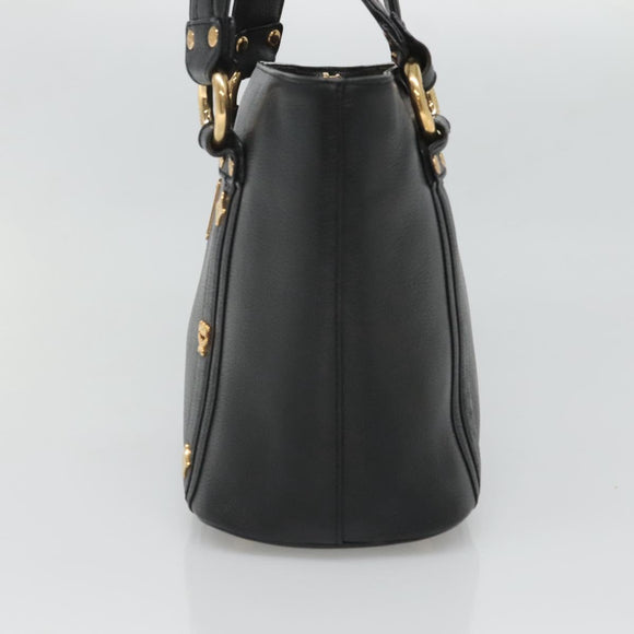 MCM Studs Tote Bag Leather Black Gold Auth 127024