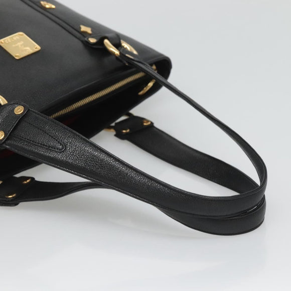 MCM Studs Tote Bag Leather Black Gold Auth 127024