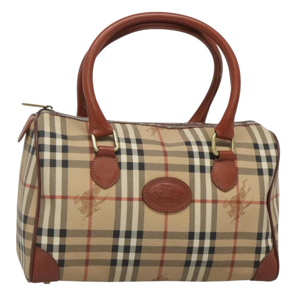 Burberrys Nova Check Hand Bag PVC Beige Gold Auth 127046