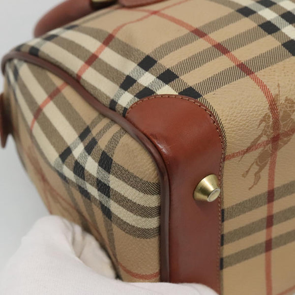 Burberrys Nova Check Hand Bag PVC Beige Gold Auth 127046