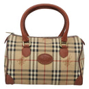 Burberrys Nova Check Hand Bag PVC Beige Gold Auth 127046-13