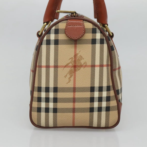 Burberrys Nova Check Hand Bag PVC Beige Gold Auth 127046