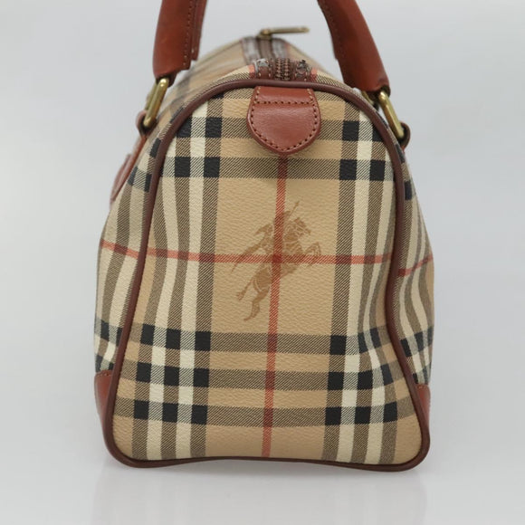 Burberrys Nova Check Hand Bag PVC Beige Gold Auth 127046