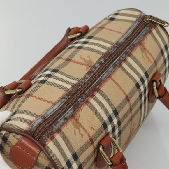 Burberrys Nova Check Hand Bag PVC Beige Gold Auth 127046