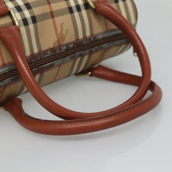 Burberrys Nova Check Hand Bag PVC Beige Gold Auth 127046