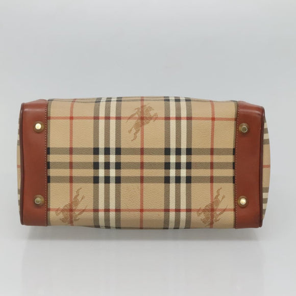 Burberrys Nova Check Hand Bag PVC Beige Gold Auth 127046