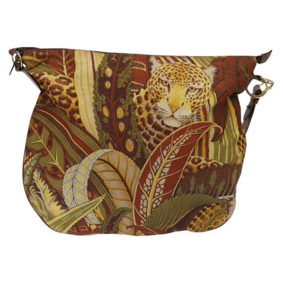 Salvatore Ferragamo Animal Shoulder Bag Canvas Brown Gold Auth 127061