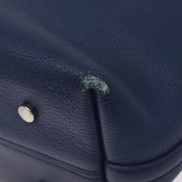 Christian Dior Tote Bag Leather Blue Silver Auth 127072