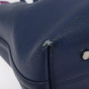 Christian Dior Tote Bag Leather Blue Silver Auth 127072-14