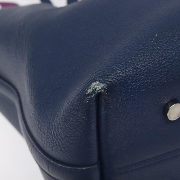 Christian Dior Tote Bag Leather Blue Silver Auth 127072