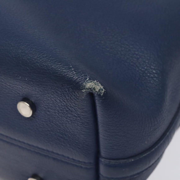 Christian Dior Tote Bag Leather Blue Silver Auth 127072