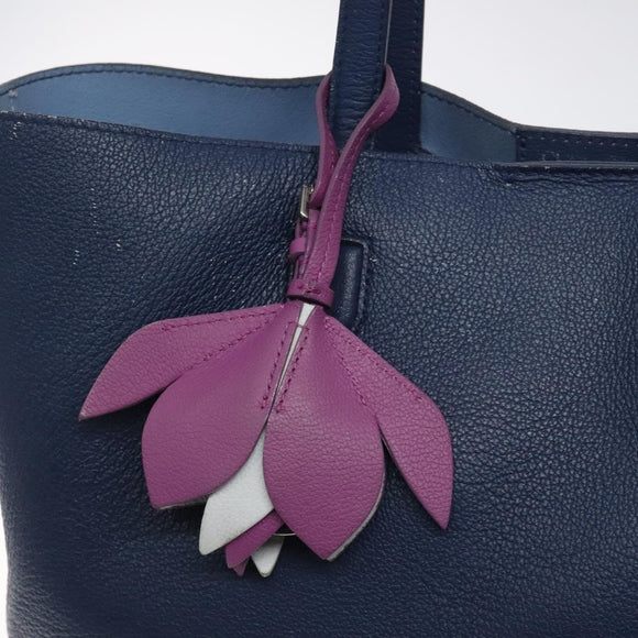 Christian Dior Tote Bag Leather Blue Silver Auth 127072