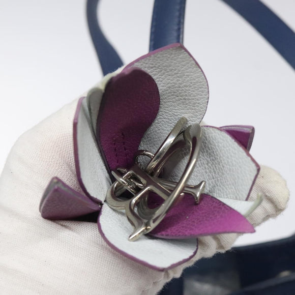 Christian Dior Tote Bag Leather Blue Silver Auth 127072