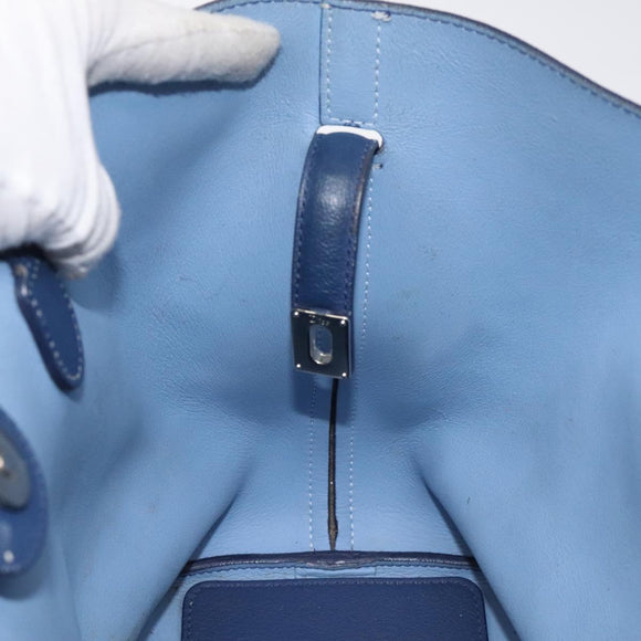 Christian Dior Tote Bag Leather Blue Silver Auth 127072