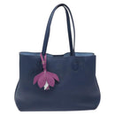 Christian Dior Tote Bag Leather Blue Silver Auth 127072-13