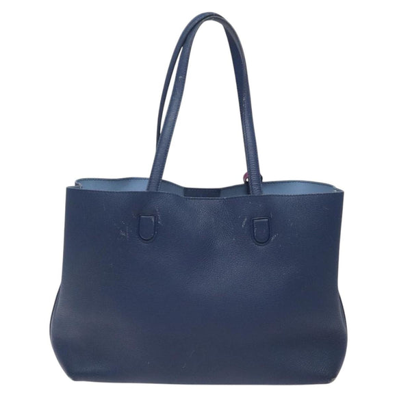 Christian Dior Tote Bag Leather Blue Silver Auth 127072