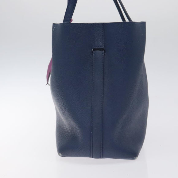 Christian Dior Tote Bag Leather Blue Silver Auth 127072