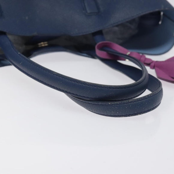 Christian Dior Tote Bag Leather Blue Silver Auth 127072