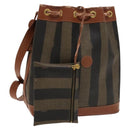FENDI Pecan Canvas Shoulder Bag PVC Black Brown Auth 127073-1
