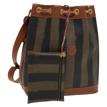 FENDI Pecan Canvas Shoulder Bag PVC Black Brown Auth 127073