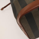 FENDI Pecan Canvas Shoulder Bag PVC Black Brown Auth 127073-11