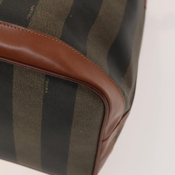 FENDI Pecan Canvas Shoulder Bag PVC Black Brown Auth 127073