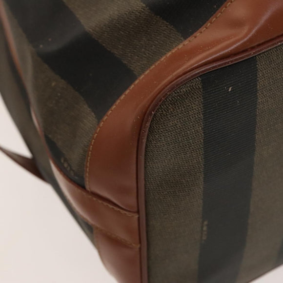 FENDI Pecan Canvas Shoulder Bag PVC Black Brown Auth 127073