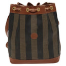 FENDI Pecan Canvas Shoulder Bag PVC Black Brown Auth 127073-2