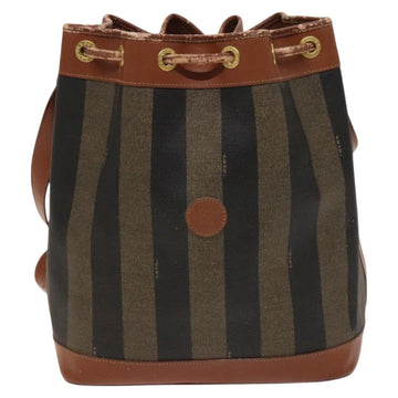 FENDI Pecan Canvas Shoulder Bag PVC Black Brown Auth 127073 - 0
