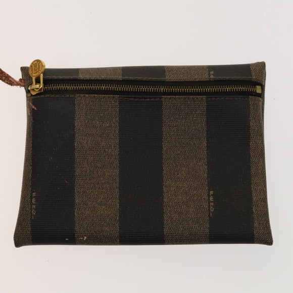 FENDI Pecan Canvas Shoulder Bag PVC Black Brown Auth 127073