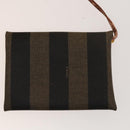 FENDI Pecan Canvas Shoulder Bag PVC Black Brown Auth 127073-21