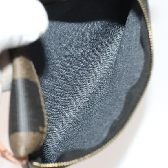 FENDI Pecan Canvas Shoulder Bag PVC Black Brown Auth 127073