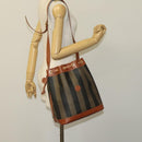 FENDI Pecan Canvas Shoulder Bag PVC Black Brown Auth 127073-24