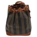 FENDI Pecan Canvas Shoulder Bag PVC Black Brown Auth 127073-3