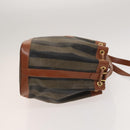 FENDI Pecan Canvas Shoulder Bag PVC Black Brown Auth 127073-4
