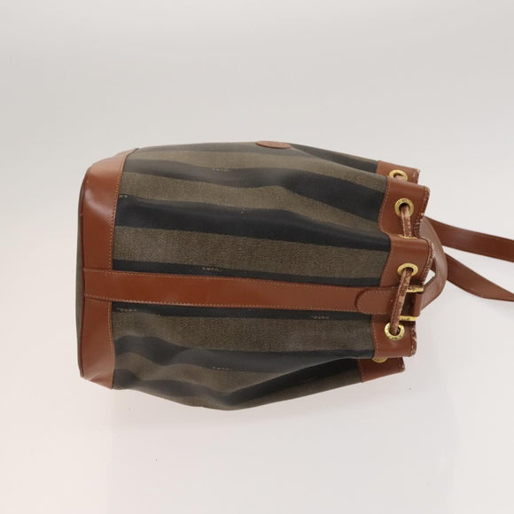 FENDI Pecan Canvas Shoulder Bag PVC Black Brown Auth 127073