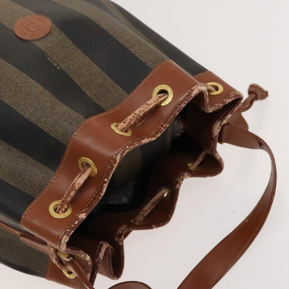 FENDI Pecan Canvas Shoulder Bag PVC Black Brown Auth 127073