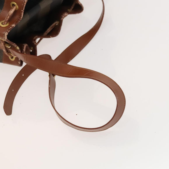 FENDI Pecan Canvas Shoulder Bag PVC Black Brown Auth 127073