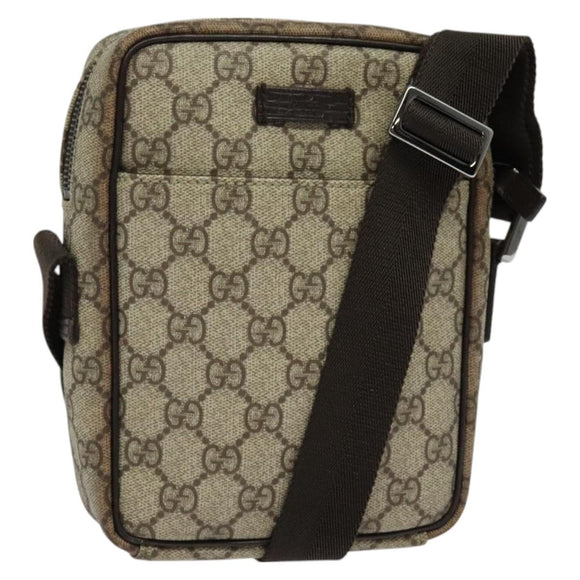 GUCCI GG Supreme Shoulder Bag PVC Beige Silver 122754 Auth 127080