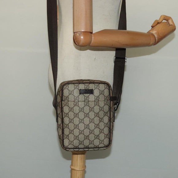 GUCCI GG Supreme Shoulder Bag PVC Beige Silver 122754 Auth 127080