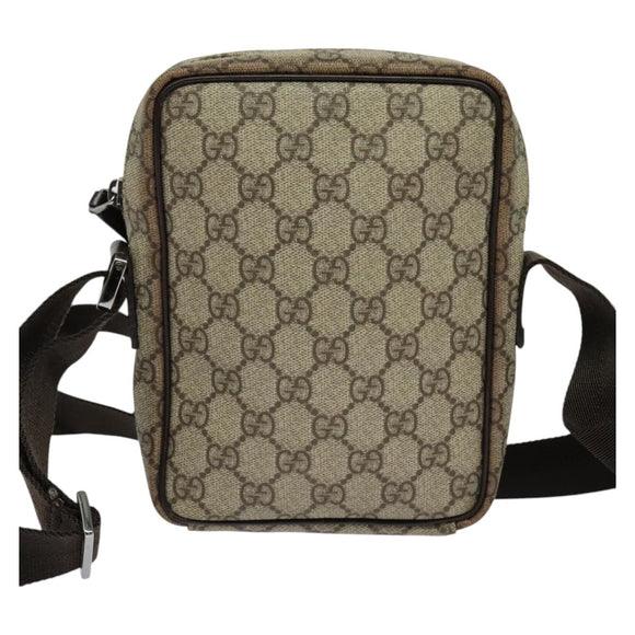 GUCCI GG Supreme Shoulder Bag PVC Beige Silver 122754 Auth 127080