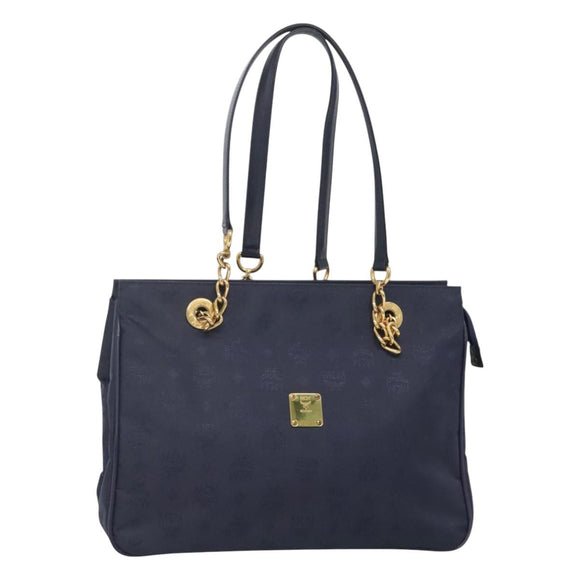 MCM Logogram Vicetos Shoulder Bag Nylon Navy Gold Auth 127085